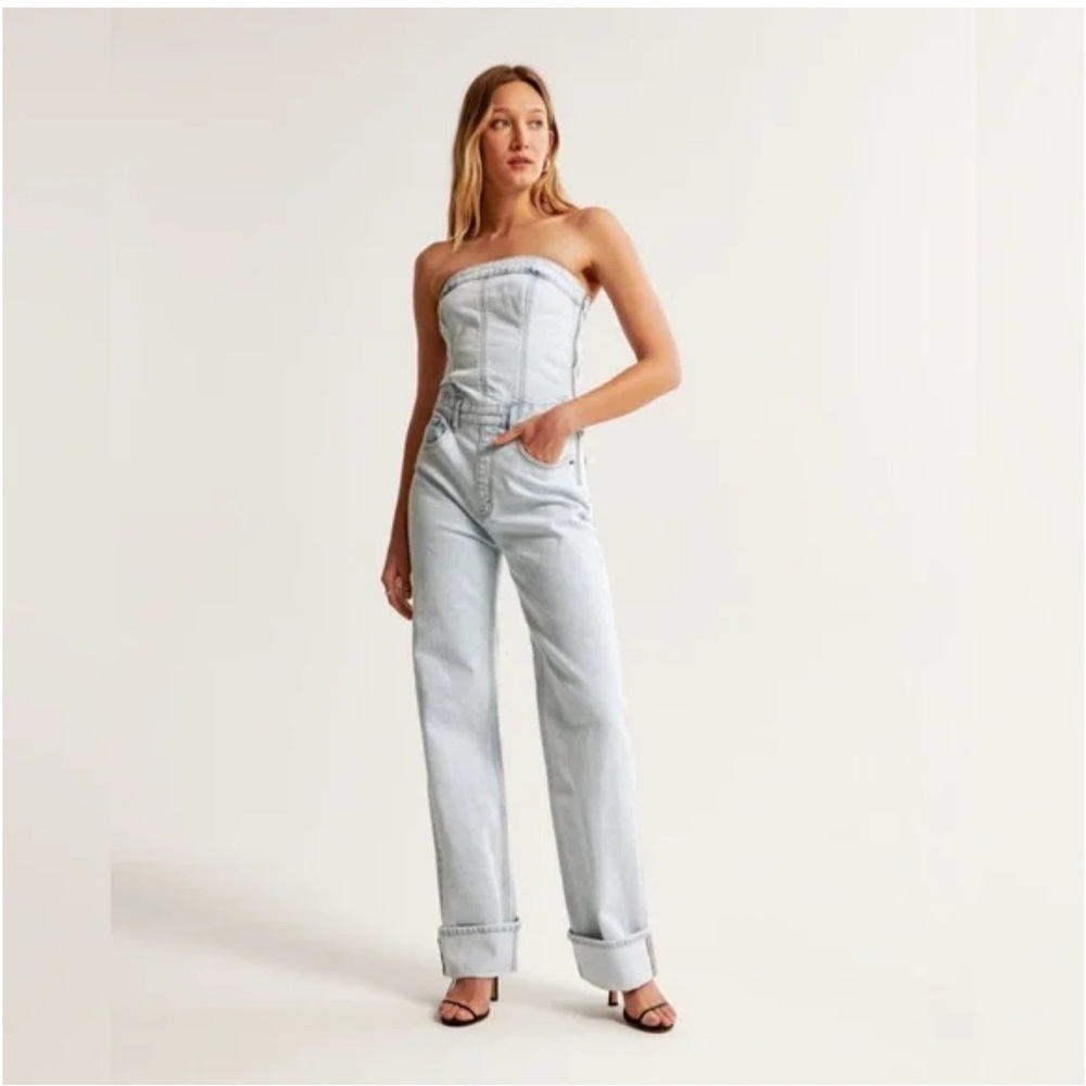 Abercrombie strapless denim jumpsuit